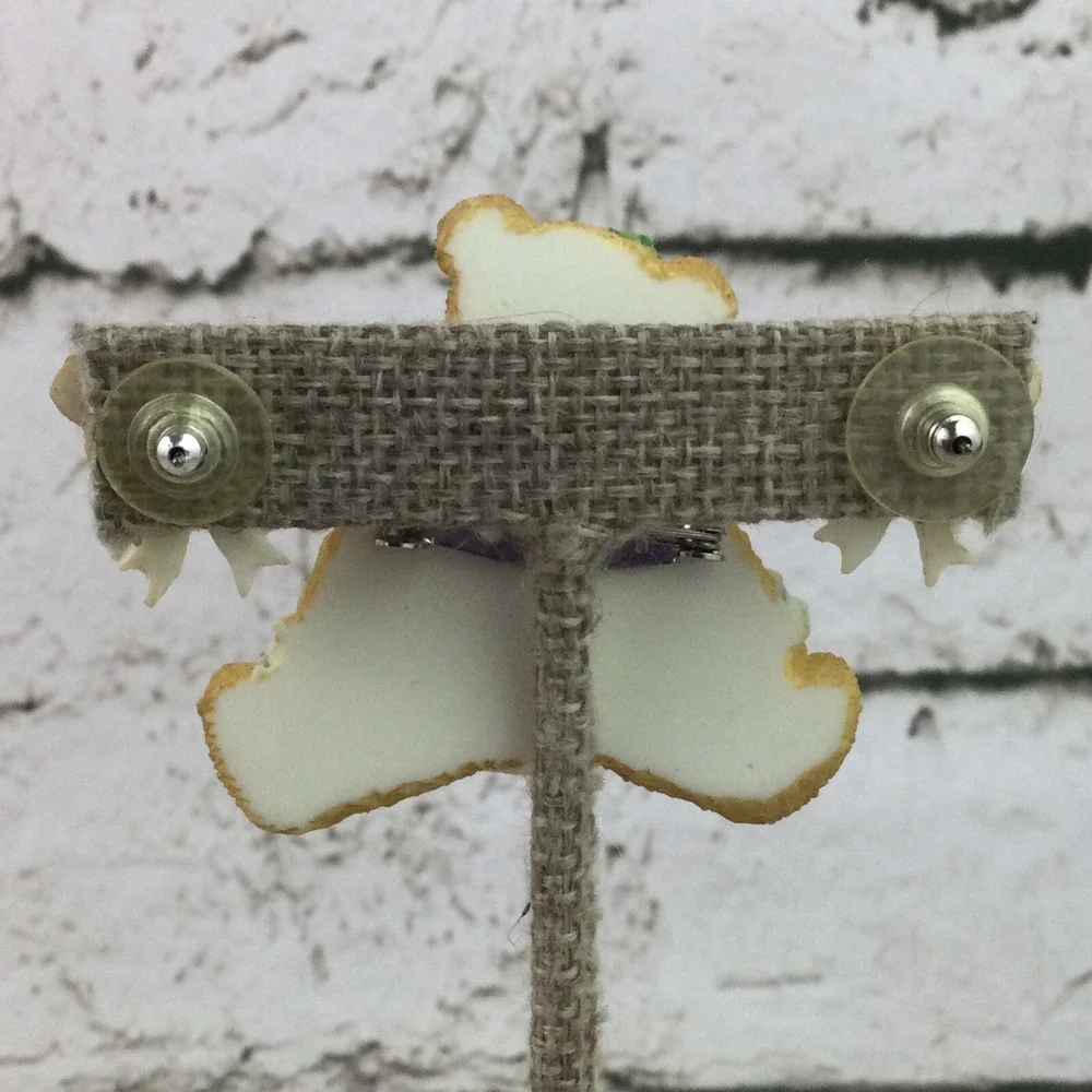 Teddy Bear‎ Earrings & Matching Brooch Holiday Cheer Resin